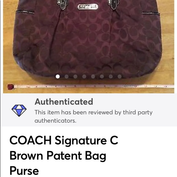 COACH Signature C Brown Patent Tote Bag hangtag - Picture 5 of 13